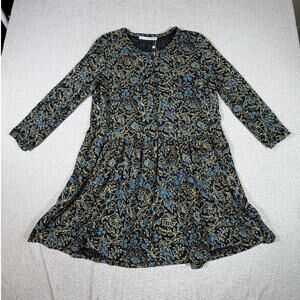 Peruvian Connection Women's Small Blue Rambling Vine Floral 3/4 Sleeve Tunic Top